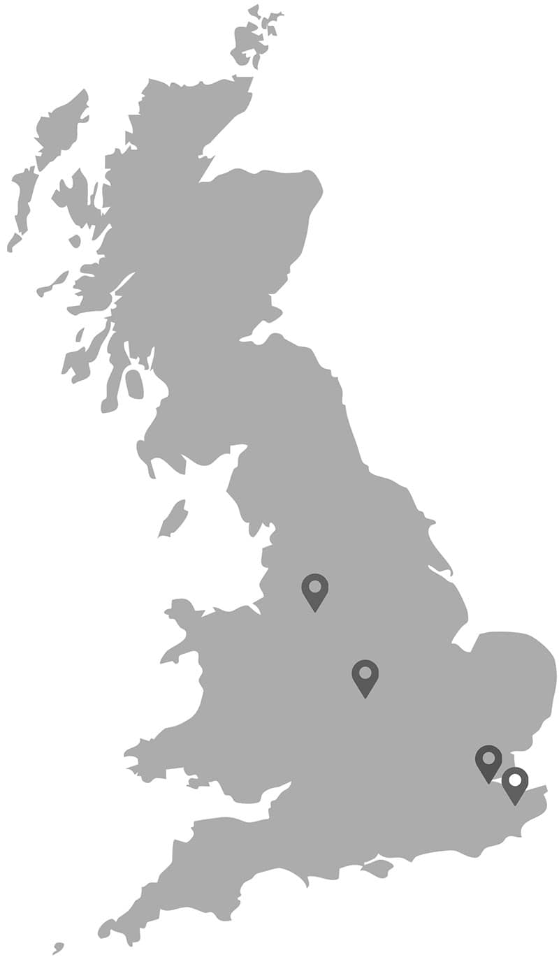 Map showing depots across the UK