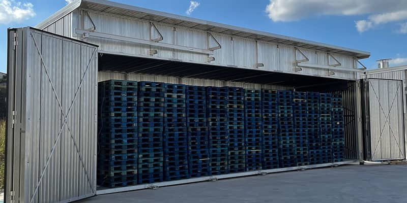 Pallets being heat treated